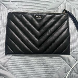 DKNY Black Quilted Leather Wristlet Clutch